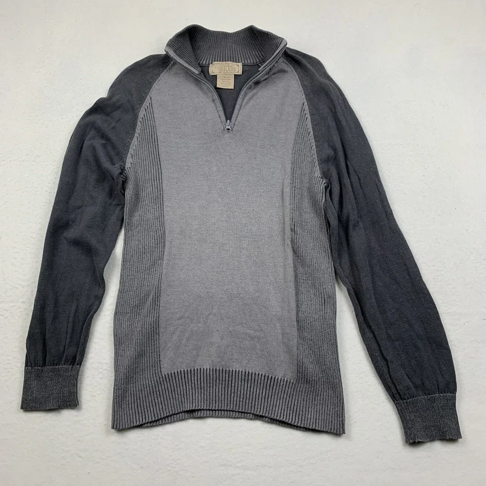 BKE Sweater Mens Medium 1/4 Zip Charcoal Grey Pullover‎ Ribbed Cuff Hem Collar